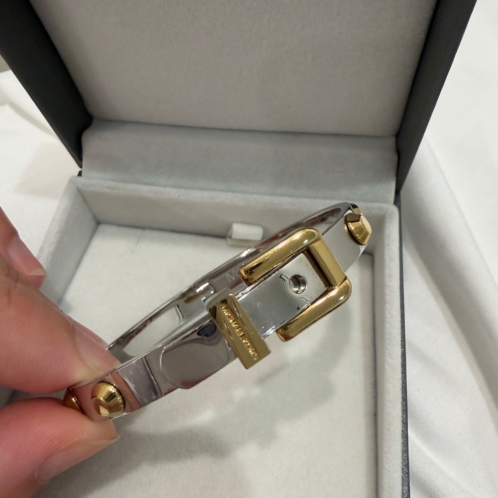 Michael Kors Silver and Gold Buckle Stud Bracelet - Picture 2 of 4